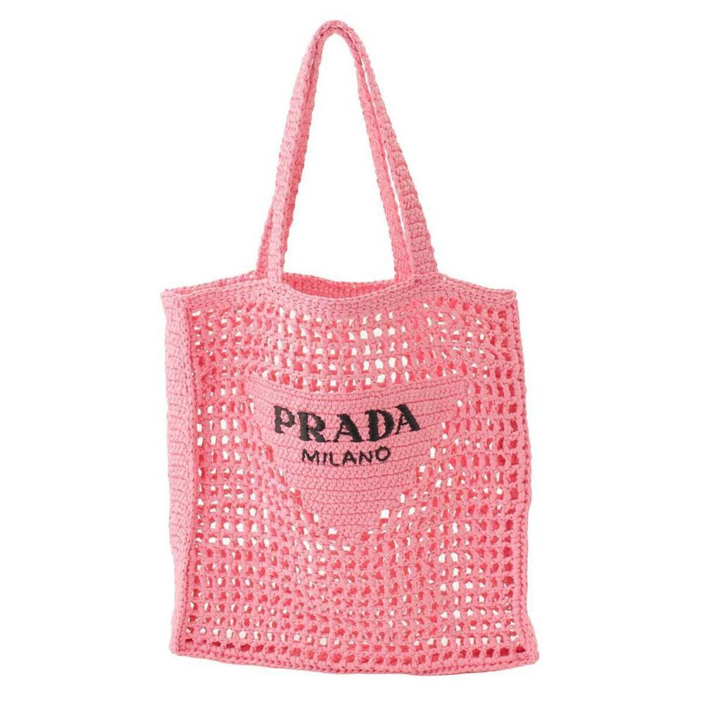 Prada Raffia Tote Bag Straw Tan Pink